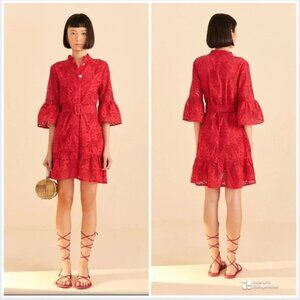 Farm Rio  Eyelet Belted Mini Shirtdress